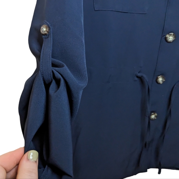 NWT J. Jill Wearever Collection Navy Cinched Button-Down Jacket Size S 💙✨ - Picture 7 of 14